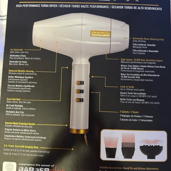 BaByliss White and Gold Hair Dryer - Picture 2 of 2